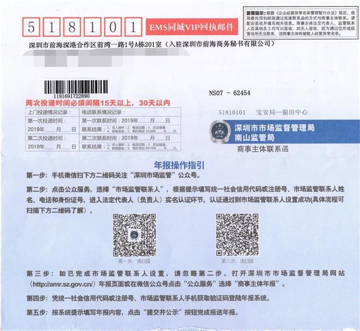 商事主體聯系函 正面